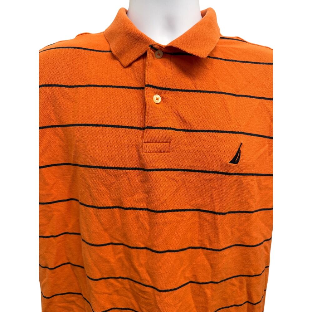 Nautica Deck Polo Mens L Orange Stripe Performance Cotton Short Sleeve Shirt - Picture 2 of 5